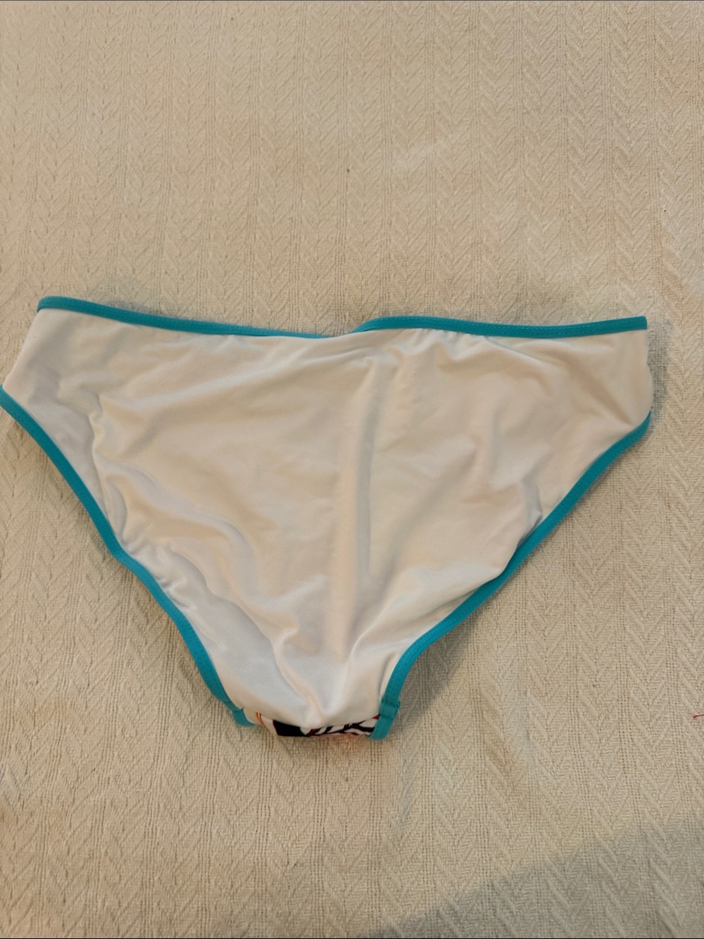 Tommy Bahama White Bikini Bottom with Turquoise Trim and Multicolor Floral Print - Picture 3 of 3